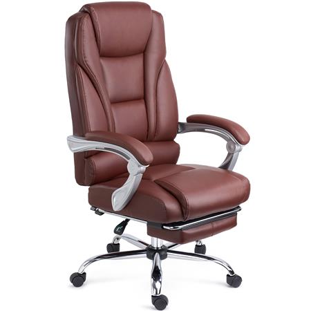 DEMO# Sillón de Oficina COMODITY, Grueso Acolchado, Reposapiés Extensible, en Piel Marrón