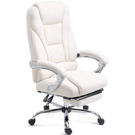 DEMO# Sillón de Oficina COMODITY TELA, Grueso Acolchado, Reposapiés Extensible, en Crema
