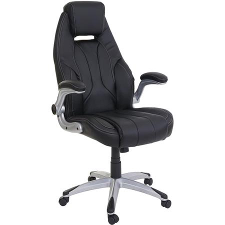 Silla de Oficina BOBI, Grueso Acolchado, Reposabrazos Abatibles, en Piel color Negro