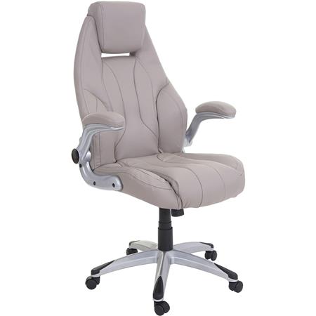 Silla de Oficina BOBI, Grueso Acolchado, Reposabrazos Abatibles, en Piel color Gris topo