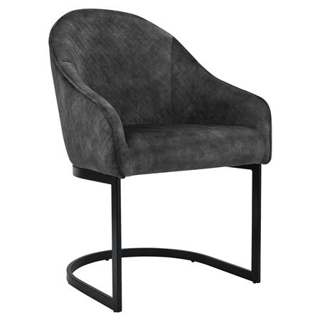 Silla de Confidente TIKA, Grueso Acolchado, Estructura Metálica, en Terciopelo color Gris Oscuro