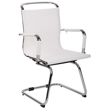 Silla de Confidente GOUDA V, Tapizada en Malla Transpirable, Estructura Cromada, Color Blanco