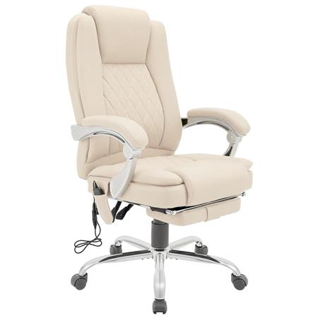 Sillón de Oficina CABUYA, Reposapiés Extensible, Función Masaje, en Piel color Crema