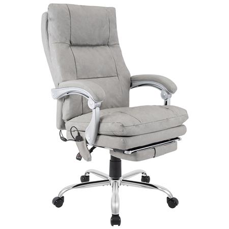 Sillón de Oficina SARMI, Reposapiés Extensible, Función Masaje y Calefactable, en Piel color Gris
