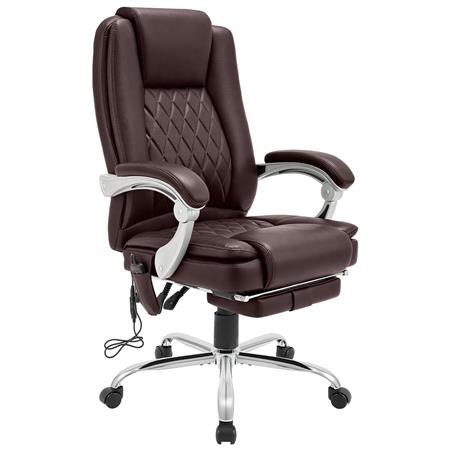 Sillón de Oficina CABUYA, Reposapiés Extensible, Función Masaje, en Piel color Marrón