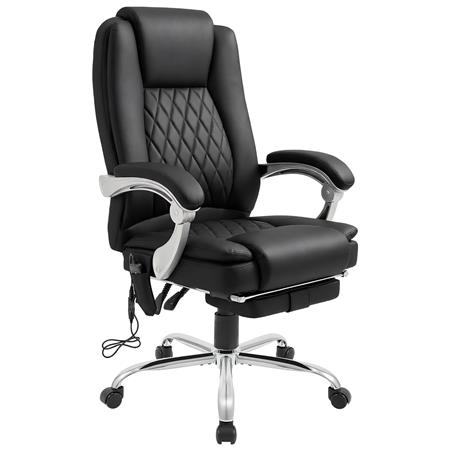 Sillón de Oficina CABUYA, Reposapiés Extensible, Función Masaje, en Piel color Negro