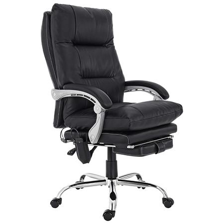 Sillón de Oficina SARMI, Reposapiés Extensible, Función Masaje y Calefactable, en Piel color Negro