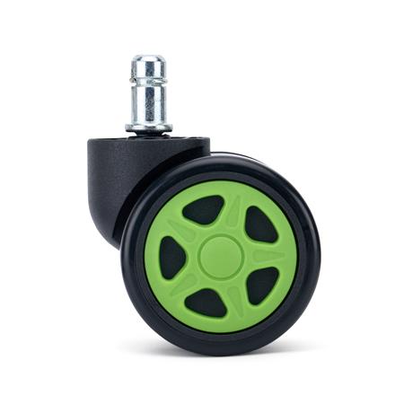 5x Ruedas Sillas Oficina 11x50mm SPEED, Recubrimiento Goma, Diseño Gaming, Color Verde
