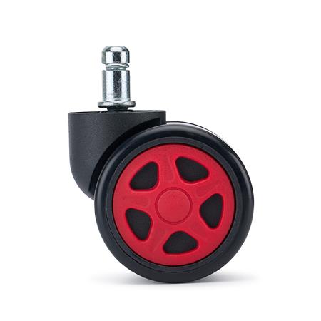 5x Ruedas Sillas Oficina 11x50mm SPEED, Recubrimiento Goma, Diseño Gaming, Color Rojo