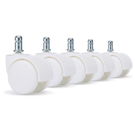 5x Ruedas Sillas Oficina JACK, 11x50mm, para Suelos Alfombrados, color Blanco