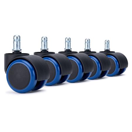 5x Ruedas Sillas Oficina VELO, 11x50 mm, con Recubrimiento de Goma, color Azul