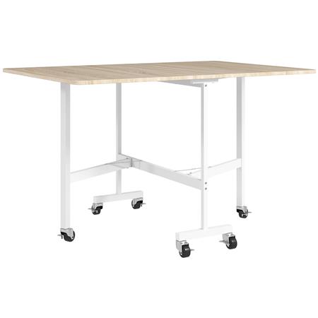 Mesa de Reuniones NICOSIA, Metal y Madera, Plegable con Ruedas, 2 Alas Abatibles, 120x80x73 cm, color Roble Claro