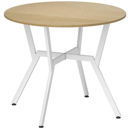 Mesa de Reuniones ASLAN, Redonda, Marco de Acero, Ø90x76cm, en Madera color Natural