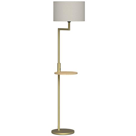 Lámpara de Oficina LUMOS, Dimensiones Ø40x170, con Mesita Auxiliar y Pantalla de Lino, color Dorado