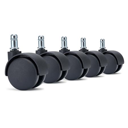 5x Ruedas para Sillas de Oficina GEAR, Sistema Freno Seguridad, en Color Negro
