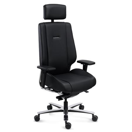 Silla Ergonómica KRATOS, Uso 24H, Máxima Comodidad y Durabilidad, Totalmente Certificada, Piel Natural Negra 
