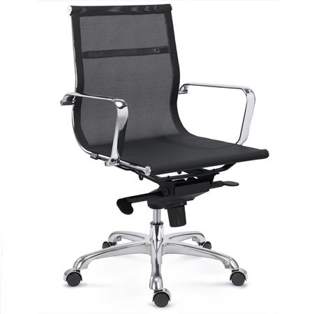Silla de Oficina DOMI, Estructura Metálica Cromada, Respaldo Medio, Elegante Diseño, En Malla Negra