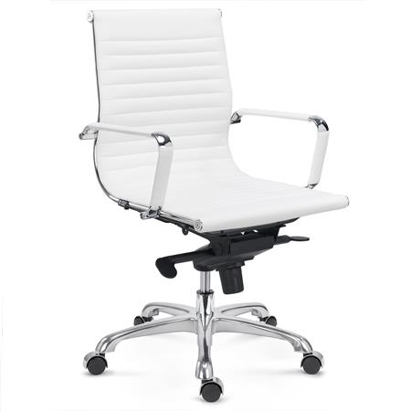 Silla de Oficina DORIS, Estructura Metálica Cromada, Respaldo Medio, Elegante Acabado, en Piel Blanca
