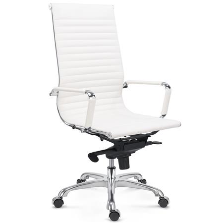 Silla de Oficina DORIS, Estructura Metálica Cromada, Elegante Acabado, en Piel Natural Blanca