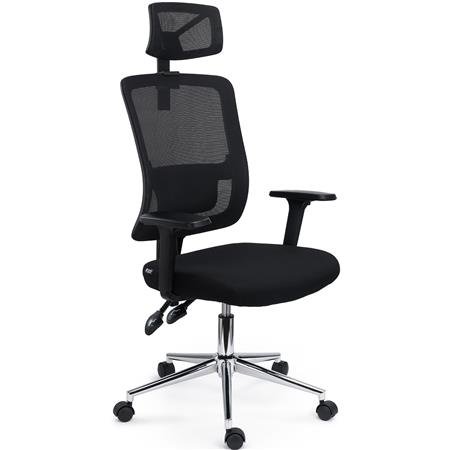 Silla de Oficina MISTIC, Reposacabezas, Respaldo y Soporte Lumbar Ajustable, Base Metal, Uso 8H, Negro 