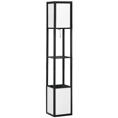 Lámpara de Oficina SENDA, Dimensiones 26x26x156 cm, Estantes y Pantalla de luz, en Madera color Negro