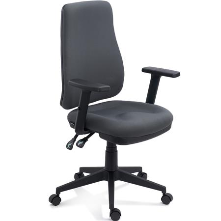 Silla Ergonómica FOCUS, Respaldo Ajustable en Altura, Brazos 3D, Gran Acolchado, Tela Gris