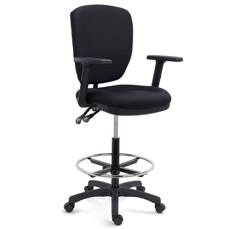 Taburete de Oficina TRADE, Brazos 3D, Mecanismo y Reposapiés Ajustables, Ergonómico, Tela Negra