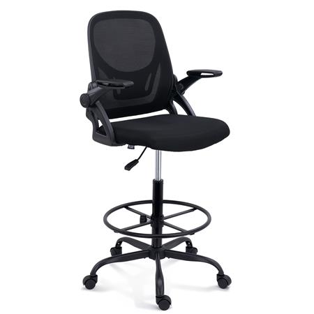 Taburete de Oficina TASK, Brazos Abatibles, Reposapiés Ajustable, Soporte Lumbar, Malla Negra
