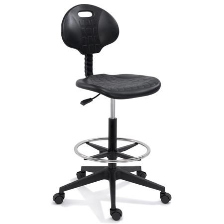 Taburete de Trabajo CORE, Reposapiés Ajustable, Material Antiestático, En Negro