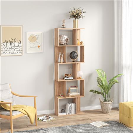 Estantería AMIX, Dimensiones 60x24x184,5 cm, Diseño en Forma de S, en Madera color Roble