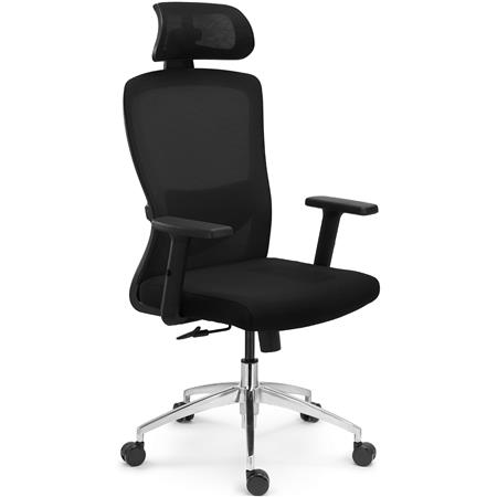 Silla de Oficina NOTE MAX, Base Aluminio, Brazos 3D, Soporte Lumbar Ajustable, Confort 8H, Tela y Malla Negra