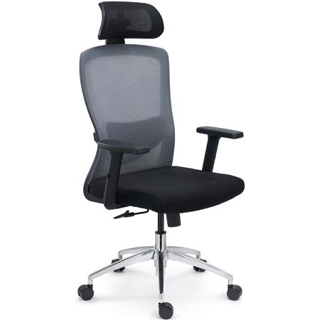 Silla de Oficina NOTE MAX, Base Aluminio, Brazos 3D, Soporte Lumbar Ajustable, Confort 8H, Tela y Malla Gris