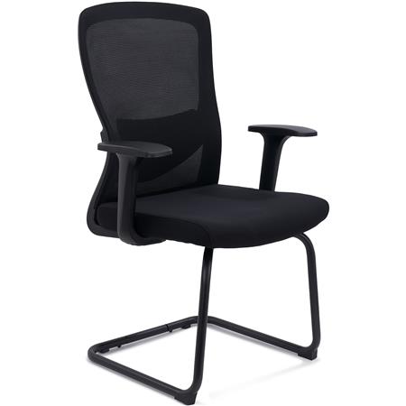 Silla de Confidente NOTE, Base Patín Metal, Soporte Lumbar Ajustable, Tela y Malla Transpirable Negra