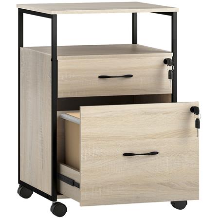 Archivador con Ruedas TERSI, 2 Cajones, 44x40x66,5 cm, en Madera Color Roble