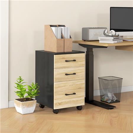 Archivador STONE 3 cajones, 40x42x65 cm, en Madera, color Negro y Roble