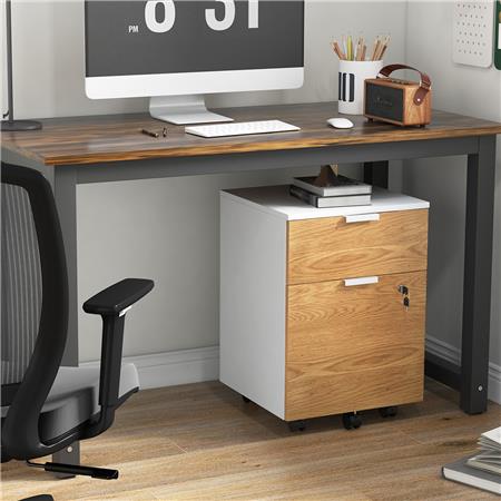 Archivador con Ruedas TIMI, 2 Cajones, Dimensiones 42x40x60 cm, color Blanco y Roble