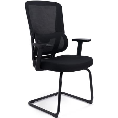 Silla de Confidente SUPRA V, Base Patín Metal, Soporte Lumbar, Ergonómica, Tela y Malla Transpirable Negra