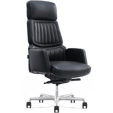 Sillón de Oficina TOTEM, Brazos Acolchados, Gran Diseño y Calidad, Cuero con Costuras, Negro