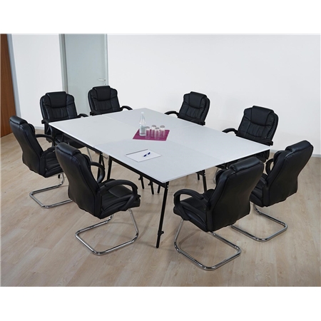 Mesa de Reuniones ALBURI, estructura en acero,  altura ajustable, tamaño 240cm x 160cm, en Blanco