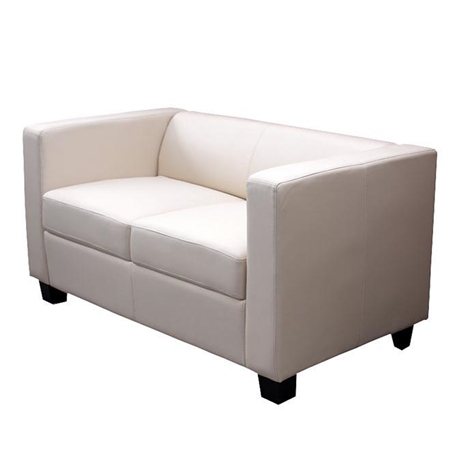 Sofá de 2 plazas BASILIO, Diseño Elegante, Gran Confort, en Piel, Color Crema