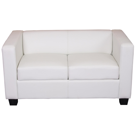 Sofá de 2 plazas BASILIO, Diseño Elegante, Gran Confort, en Piel, Color Blanco