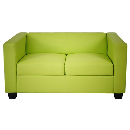 Sofá de 2 plazas BASILIO, Diseño Elegante, Gran Confort, en Piel, Color Verde