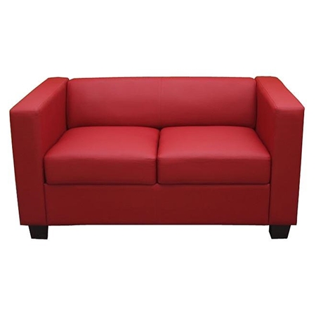 Sofá de 2 plazas BASILIO, Diseño Elegante, Gran Confort, en Piel, Color Rojo