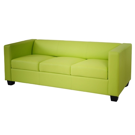 Sofá de 3 plazas BASILIO, Diseño Elegante, Gran Confort, en Piel, Color Verde