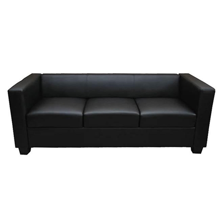 Sofá de 3 plazas BASILIO, Diseño Elegante, Gran Confort, en Piel, Color Negro