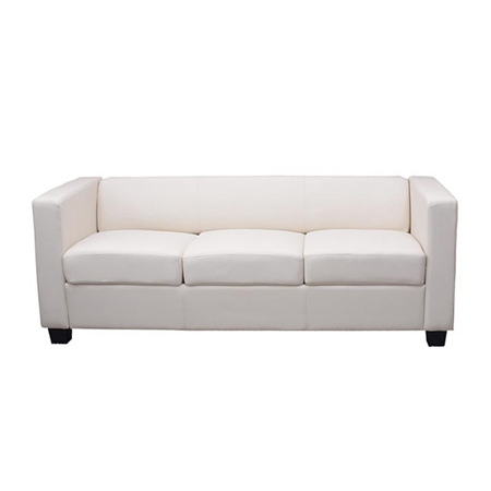 Sofá de 3 plazas BASILIO, Diseño Elegante, Gran Confort, en Piel, Color Blanco