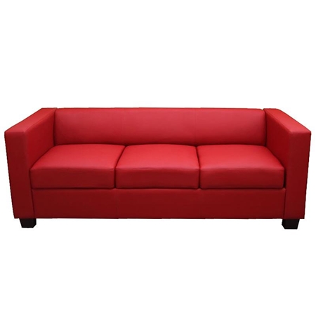 Sofá de 3 plazas BASILIO, Diseño Elegante, Gran Confort, en Piel, Color Rojo