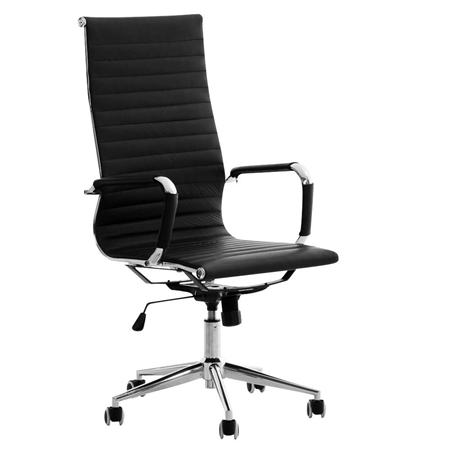 Silla de Oficina ROMA, exclusivo diseño, estructura metálica, tapizada en piel color Negro