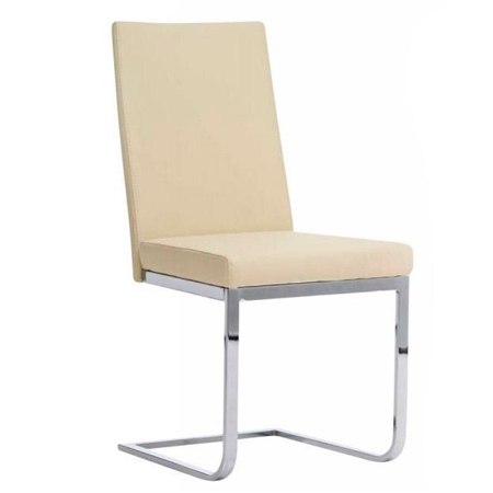 Silla de Confidente / Reuniones ASPE, en metal cromado, gran acolchado, en Piel color Crema