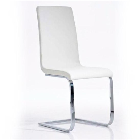 Silla de Confidente TORIA, diseño minimalista, ergonómica en metal cromado y en Piel color Blanco